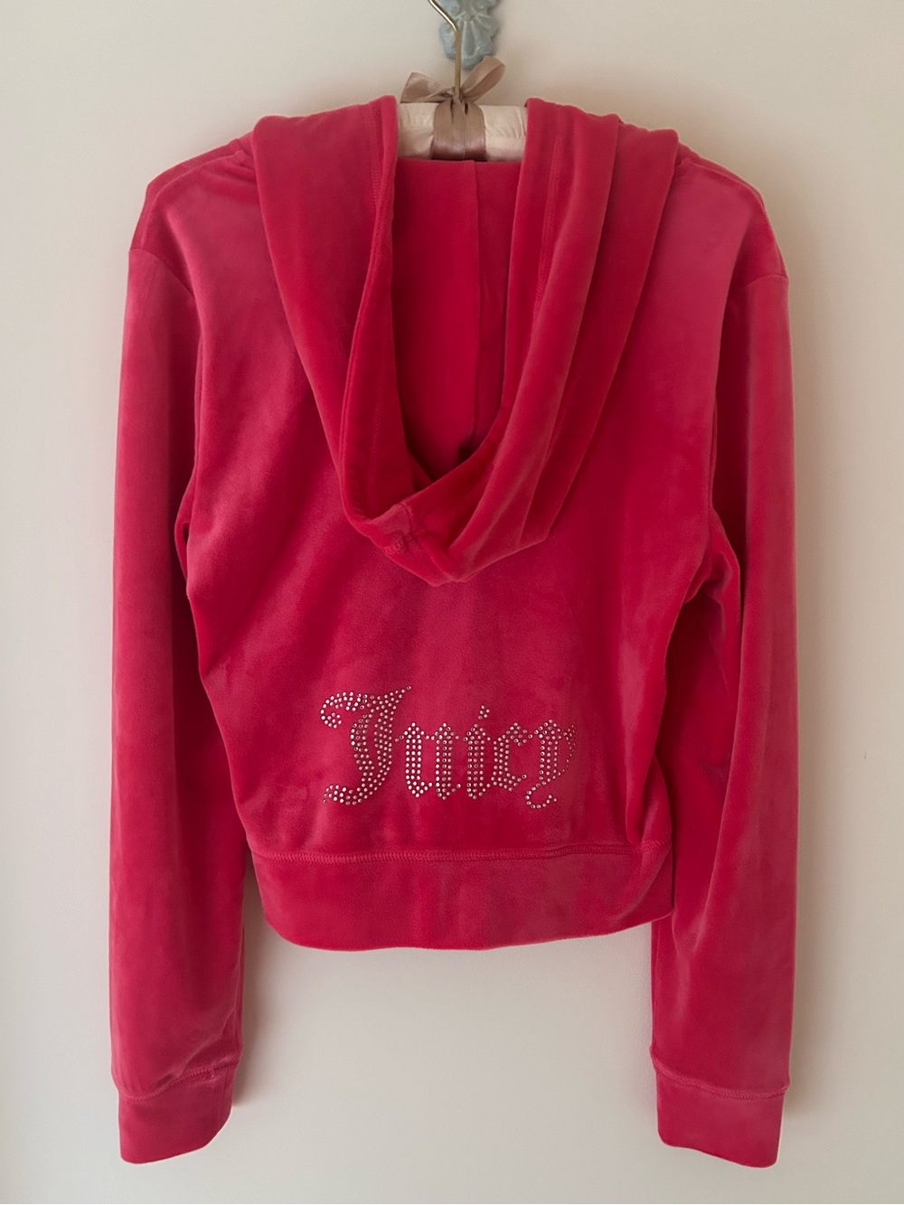 Juicy Couture Hot Pink Velour Hoodie with Rhinestone Emblem 
Size: Medium 
EUC